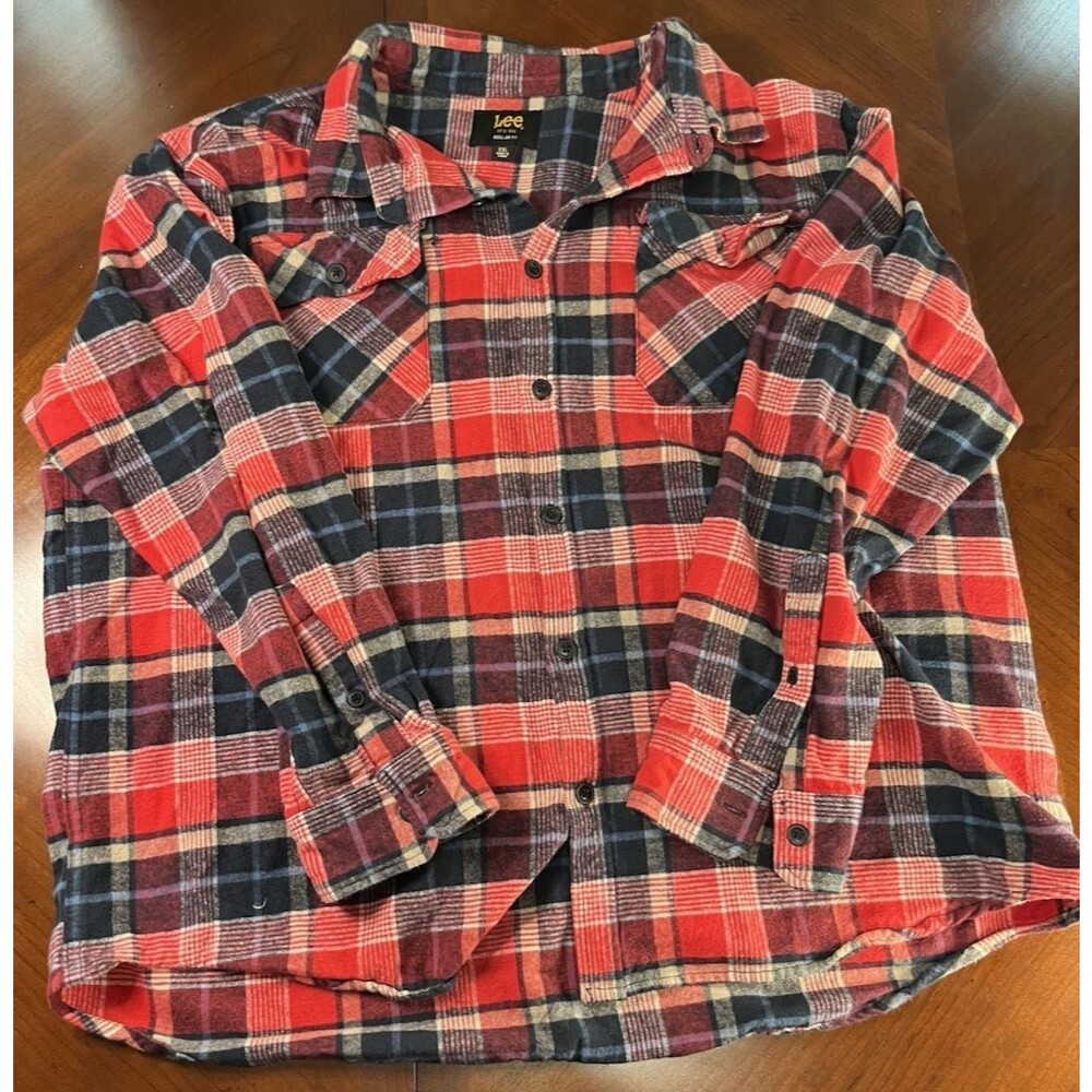 Lee Flannel Shirt Men's XL Red/Blue Tartan Plaid Regular Fit Button-Up Size 2XL